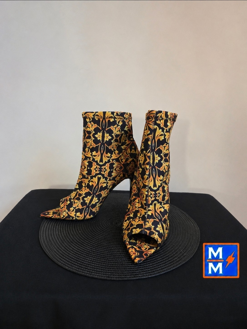 Cape Robbin Dara Baroque Print Peep Toe Stiletto Ankle Boots Size 10M